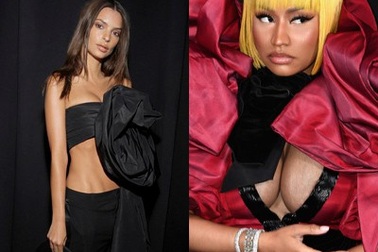 Emily Ratajkowski khoe eo thon, Nicki Minaj "úp mở" ngực khủng
