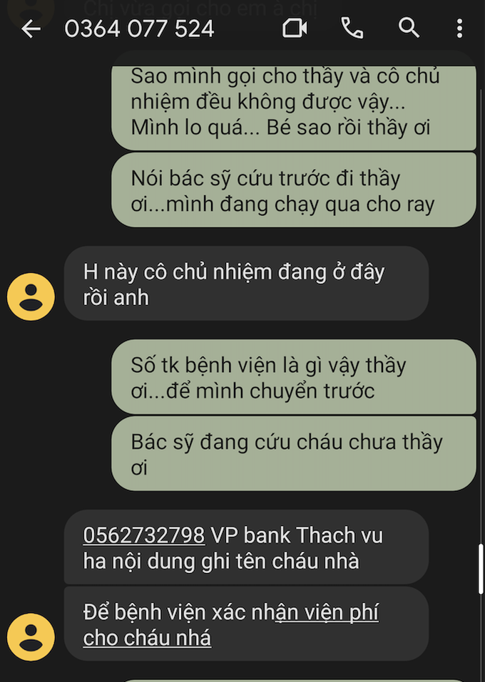 Thông tin mà người xưng là thầy giáo để lừa tiền của phụ huynh.