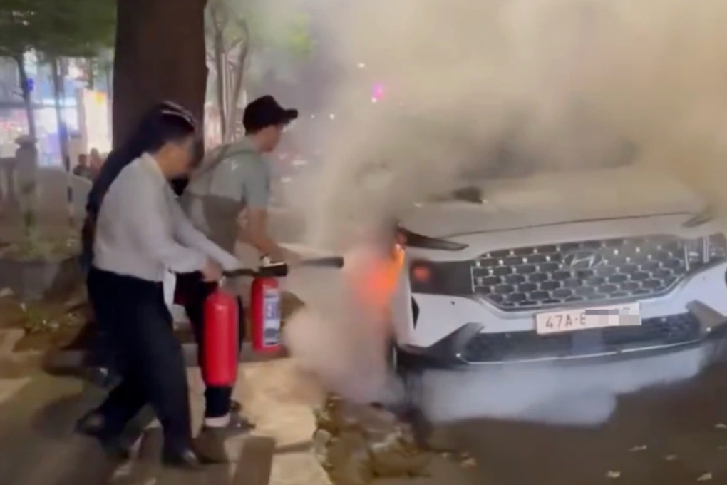 Ô tô đỗ trên đường bất ngờ bốc cháy - 2
