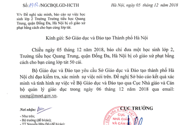Bộ GD&ĐT yêu cầu Hà Nội báo cáo việc giáo viên phạt học sinh 50 cái tát