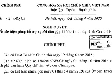 Nghị quyết về các biện pháp hỗ trợ người dân gặp khó khăn do dịch Covid-19