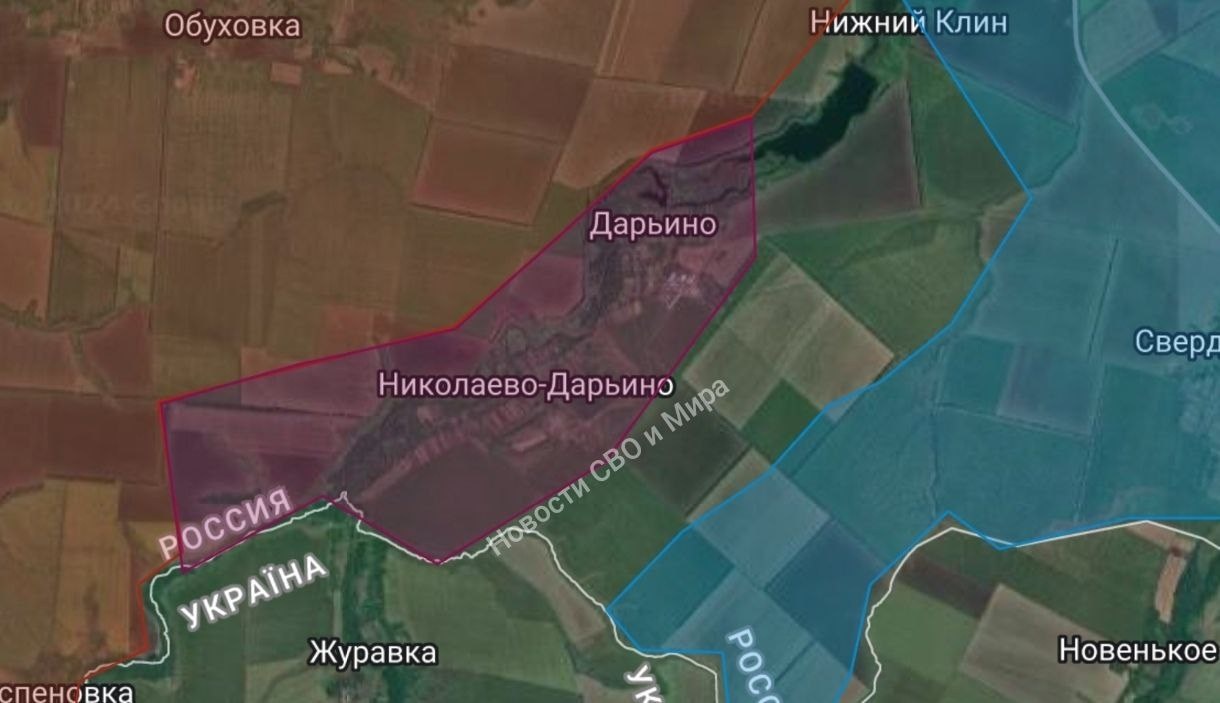 Bản đồ chiến sự Ukraine tại vùng Kursk ngày 18/9. Trong đó, biên giới 2 nước thể hiện bằng đường màu trắng. Nga kiểm soát phần màu nâu, khu vực màu tím là nơi họ vừa giành lại (Ảnh: MD).