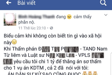 Công an đang làm rõ tố cáo “1 tỷ thắng sơ thẩm, 3 tỷ thắng phúc thẩm”
