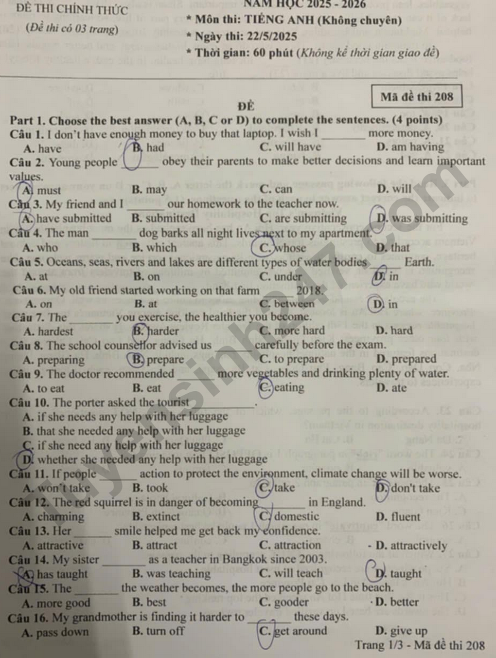 Thành phố hiếu khách nhất Việt Nam vào đề tiếng Anh thi lớp 10 Bạc Liêu - 1 Thành phố hiếu khách nhất Việt Nam vào đề tiếng Anh thi lớp 10 Bạc Liêu - 1