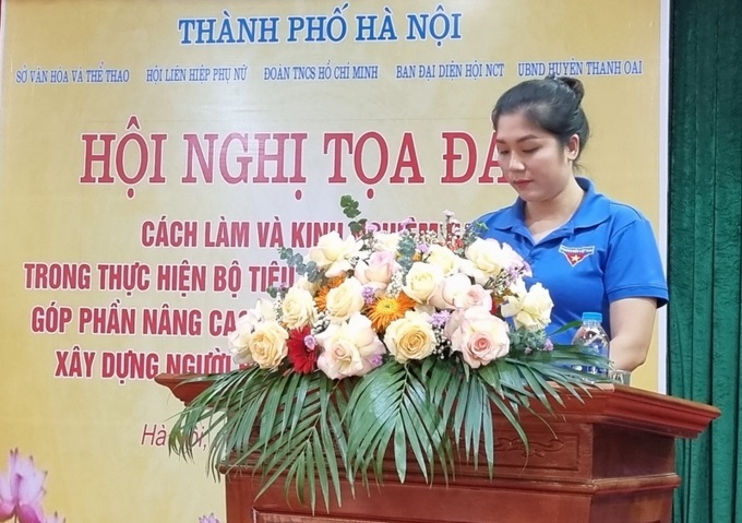 Phó Bí thư Huyện đoàn Ứng Hòa Nguyễn Thị Ngọc phát biểu tại Hội nghị.