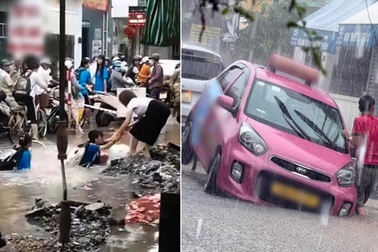 Nhiều học sinh rơi xuống hố công trình giữa phố ở Hải Phòng