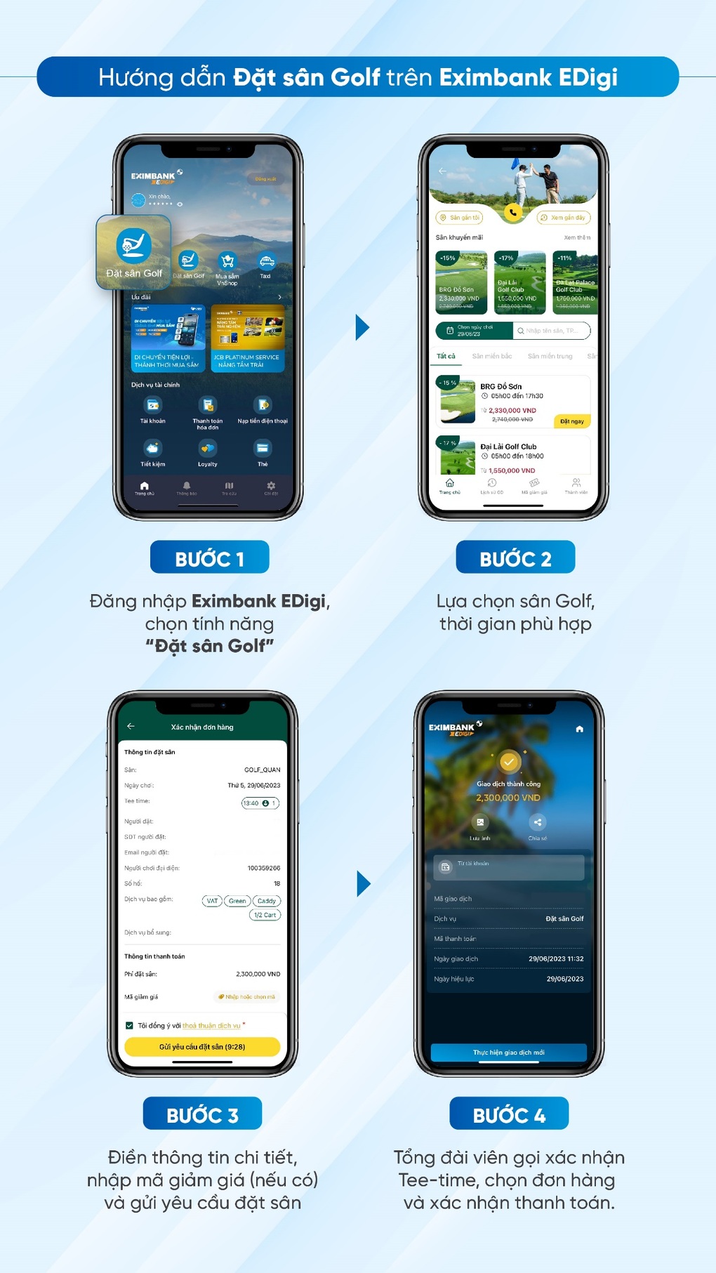Eximbank EDigi ra mắt tính năng Đặt sân golf, Thể thao - Giải trí - 2 Eximbank EDigi ra mắt tính năng Đặt sân golf, Thể thao - Giải trí - 2