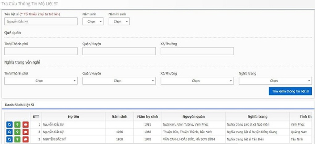 Cách tra cứu, tìm mộ liệt sĩ trên trang web thongtinlietsi - 2 Cách tra cứu, tìm mộ liệt sĩ trên trang web thongtinlietsi - 2