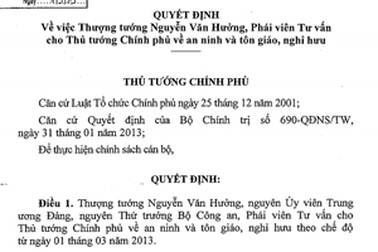 Thượng tướng Nguyễn Văn Hưởng nghỉ hưu
