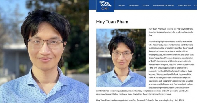 Phạm Tuấn Huy và nội dung giới thiệu trên trang web của Viện Toán học Clay.