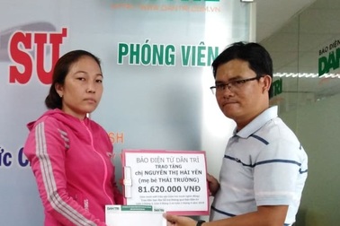 Bạn đọc Dân trí giúp bé Thái Trường hơn 81 triệu đồng chống chọi bệnh u não