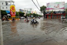 Đường phố Bạc Liêu thành sông sau trận mưa 2 tiếng