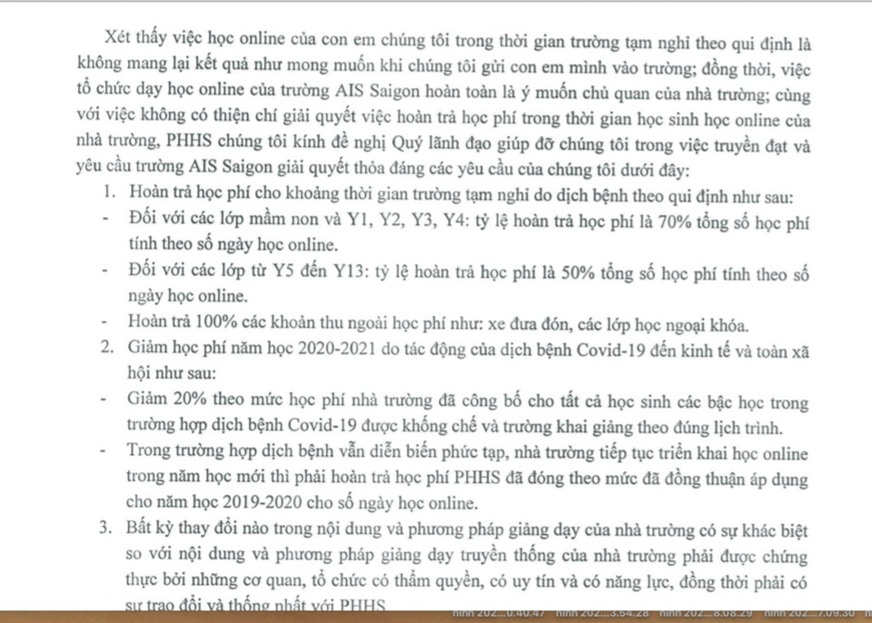 Trường tính học phí vô lý khi nghỉ dịch, phụ huynh “cầu cứu” Bộ trưởng - 2 Trường tính học phí vô lý khi nghỉ dịch, phụ huynh “cầu cứu” Bộ trưởng - 2