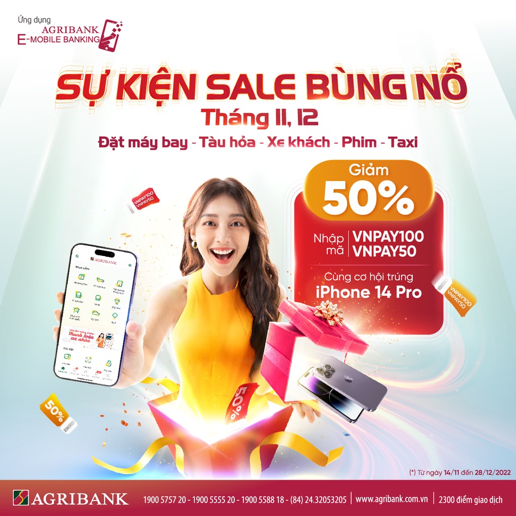 Tiết kiệm tiền, có cơ hội nhận iPhone 14 Pro khi đặt vé máy bay, xe khách trên Agribank E-Mobile Banking - 1 Tiết kiệm tiền, có cơ hội nhận iPhone 14 Pro khi đặt vé máy bay, xe khách trên Agribank E-Mobile Banking - 1