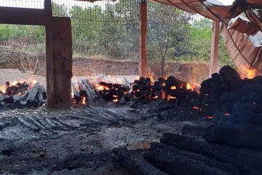 Kho gỗ hương bốc cháy dữ dội, hàng tỷ đồng ra tro