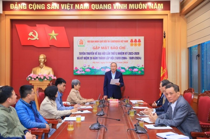 Thượng tướng Nguyễn Văn Rinh, Chủ tịch Hội Nạn nhân chất độc da cam/dioxin Việt Nam phát biểu tại cuộc gặp gỡ báo chí.