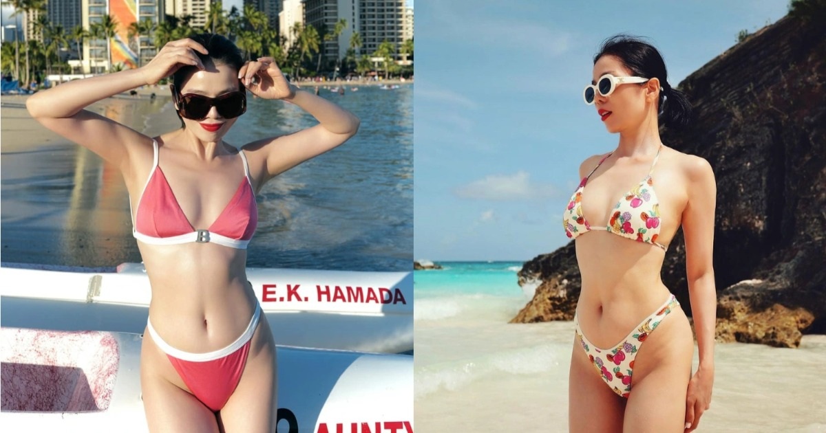 Trong chuyến du lịch tại Sapa cuối năm ngoái, Lệ Quyên gây chú ý khi diện bikini phối với khăn choàng đỏ.