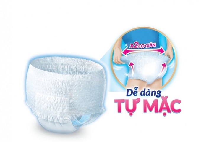 Thiết kế như chiếc quần lót, với hệ chun hông co giãn gấp 2 lần, dễ dàng tự mặc phù hợp với người lớn tuổi có nhu cầu đi lại và vận động