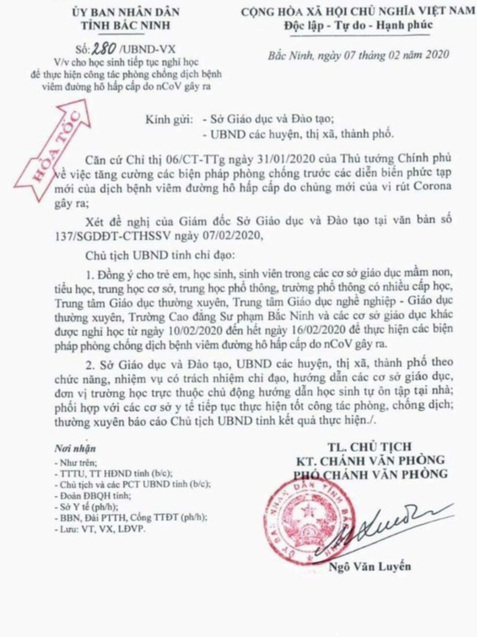 Bắc Ninh ra công văn hỏa tốc tiếp tục cho học sinh nghỉ học - 1 Bắc Ninh ra công văn hỏa tốc tiếp tục cho học sinh nghỉ học - 1