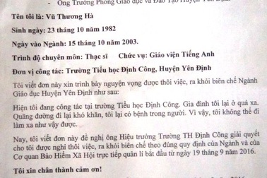 Một giáo viên làm đơn xin nghỉ việc, ra khỏi biên chế ngành giáo dục