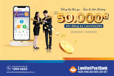 Khách hàng được tặng 50.000 đồng khi đăng ký và giao dịch trên LienViet24h