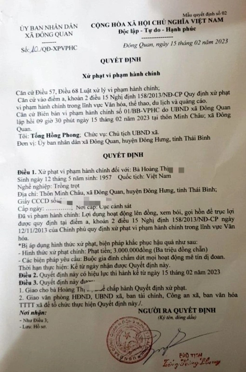 Xử phạt người phụ nữ xem bói, gọi hồn, áp vong - 1 Xử phạt người phụ nữ xem bói, gọi hồn, áp vong - 1