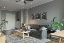 Căn hộ một phòng ngủ sở hữu gam màu xanh mát mẻ