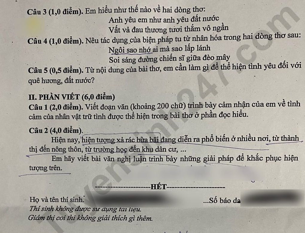សំណួរ-ចម្លើយ អក្សរសាស្រ្តសម្រាប់ថ្នាក់ទី១០ ឆ្នាំ២០២៥ ខេត្ត Binh Phuoc - 2 Đề và đáp án môn ngữ văn thi lớp 10 năm 2025 tỉnh Bình Phước - 2