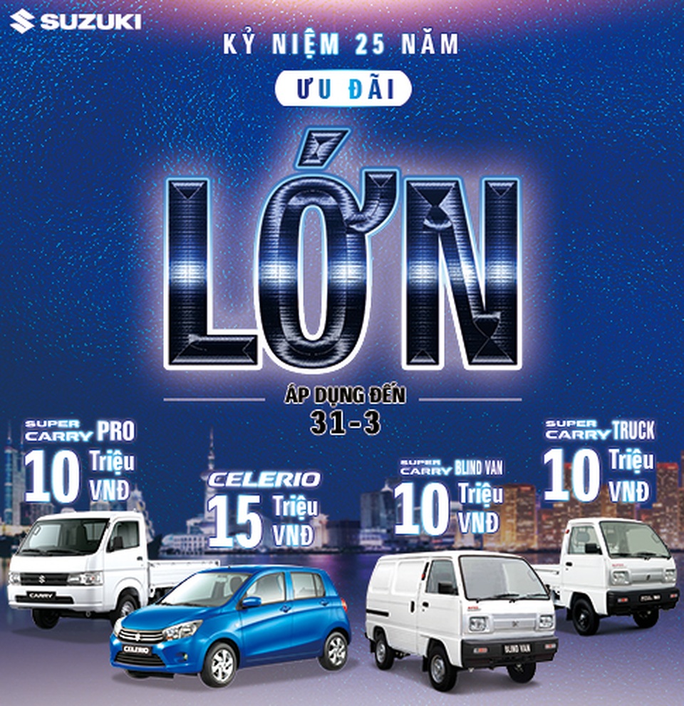 Kỷ niệm 25 năm thành lập, Suzuki ưu đãi lớn cho khách mua ô tô trong tháng 3 - 1 Kỷ niệm 25 năm thành lập, Suzuki ưu đãi lớn cho khách mua ô tô trong tháng 3 - 1