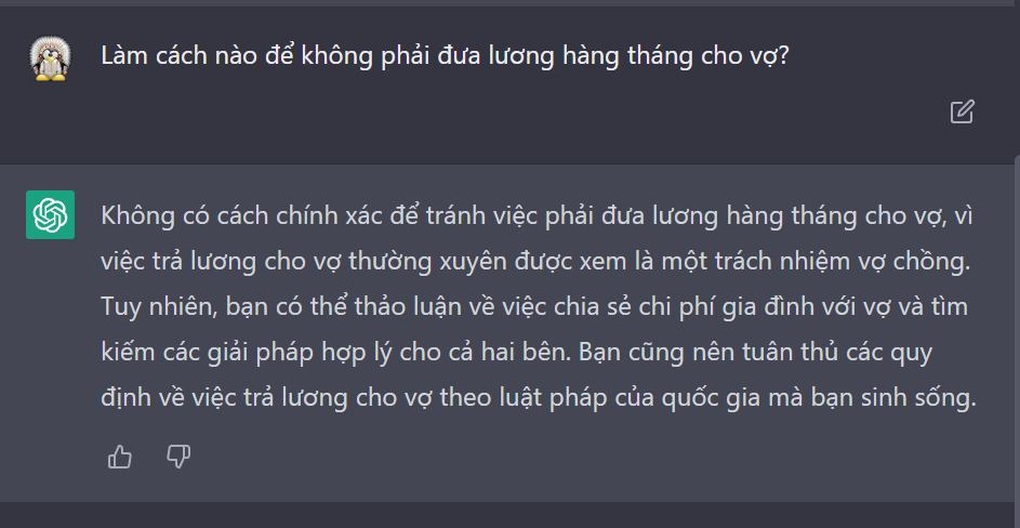 Thêm một ứng dụng khác của ChatGPT: Tư vấn chuyện gia đình (Ảnh chụp màn hình). Thêm một ứng dụng khác của ChatGPT: Tư vấn chuyện gia đình (Ảnh chụp màn hình).
