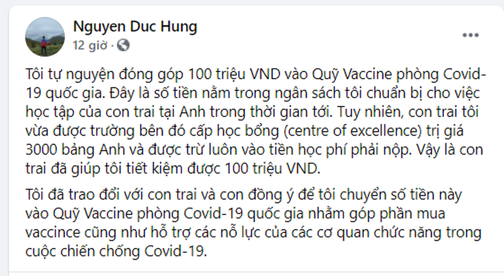 Chuyện về hai bố con tặng 100 triệu đồng cho Quỹ Vắc xin phòng Covid-19 - 1 Chuyện về hai bố con tặng 100 triệu đồng cho Quỹ Vắc xin phòng Covid-19 - 1