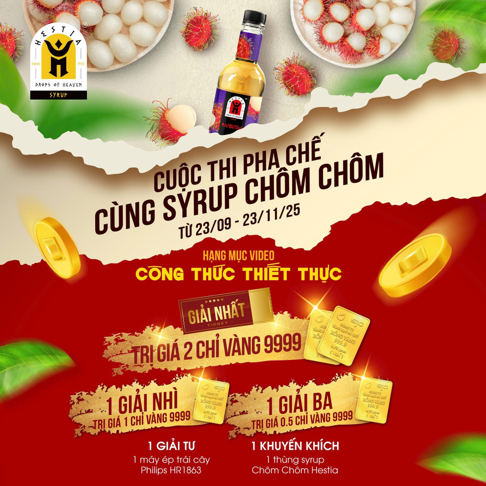 Giải thưởng trị giá 2 chỉ vàng từ cuộc thi pha chế cùng Syrup Chôm Chôm Hestia - 1 Giải thưởng trị giá 2 chỉ vàng từ cuộc thi pha chế cùng Syrup Chôm Chôm Hestia - 1