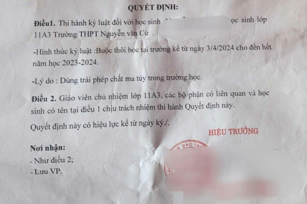 Vụ buộc thôi học 2 học sinh âm tính với ma túy: Thu hồi quyết định kỷ luật - 3 Vụ buộc thôi học 2 học sinh âm tính với ma túy: Thu hồi quyết định kỷ luật - 3