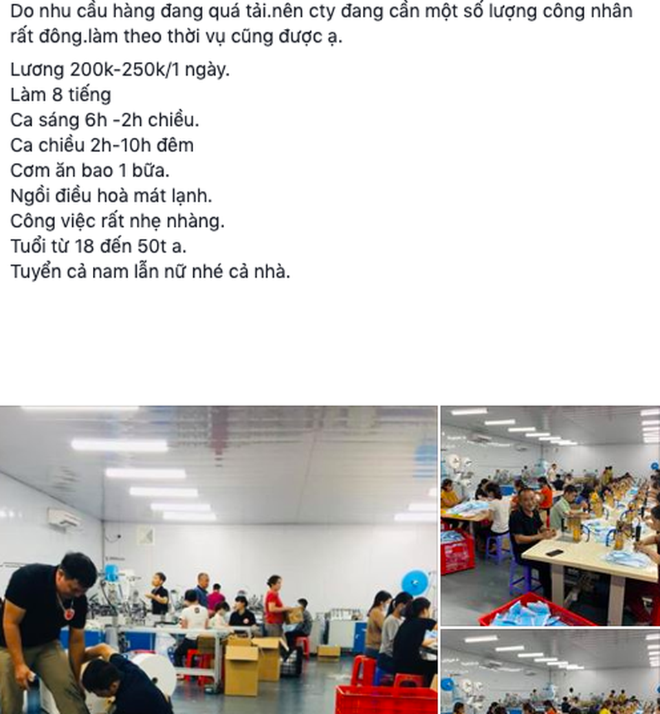 Covid-19 bùng phát, xưởng khẩu trang cuống cuồng tuyển công nhân thời vụ - 1 Covid-19 bùng phát, xưởng khẩu trang cuống cuồng tuyển công nhân thời vụ - 1