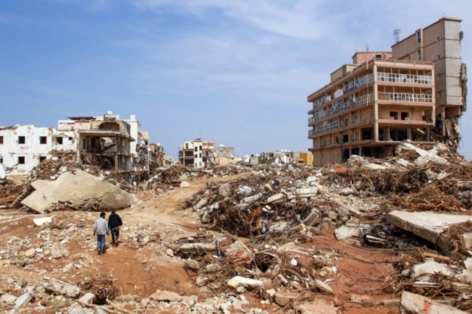 Quang cảnh hoang tàn sau lũ quét tàn phá ở thành phố Derna ngày 11/9. Ảnh: AFP