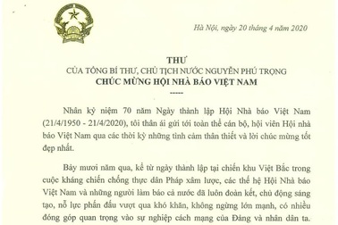 Tổng Bí thư, Chủ tịch nước gửi thư chúc mừng người làm báo cả nước