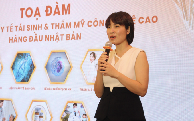 Bà Ngô Thị Ngọc Mai, chia sẻ về kinh nghiệm trong họat động nghiên cứu và nuôi cấy tế bào gốc tại Nhật Bản.