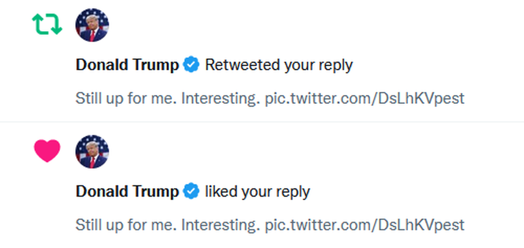 Tài khoản có gắn tích xanh mang tên Donald Trump hoạt động trên Twitter (Ảnh chụp màn hình). Tài khoản có gắn tích xanh mang tên Donald Trump hoạt động trên Twitter (Ảnh chụp màn hình).