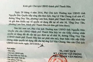 UBND tỉnh Thanh Hoá yêu cầu xử lý dứt điểm vụ 1 thửa đất cấp 4 sổ đỏ