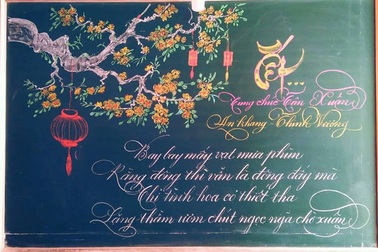 Thầy giáo trường làng thổi hồn Tết vào những tấm bảng