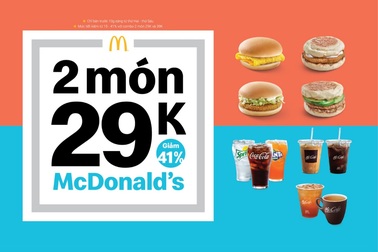 Ưu đãi 41% từ McDonald’s với combo 2 món ăn sáng 29k, ăn xế 39k!