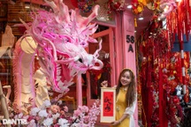 Ngắm cặp linh vật rồng "khổng lồ" xuất hiện trên phố Tết Hà Nội