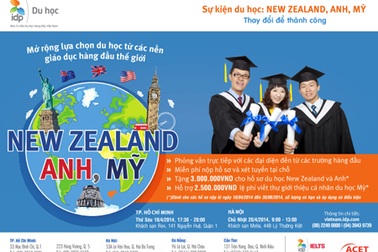 Học bổng du học từ các trường hàng đầu tại Mỹ, Vương quốc Anh và New Zealand
