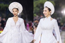 Á hậu Hoàng Thùy, Hoa khôi Diệu Ngọc khoe sắc với áo dài cảm hứng Kinh kỳ