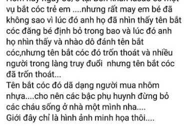 Xôn xao vụ việc cháu bé bị bắt cóc bỏ vào bao tải