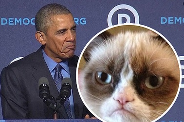 Tổng thống Obama giả mặt mèo cau có chế giễu các ứng viên Cộng hòa