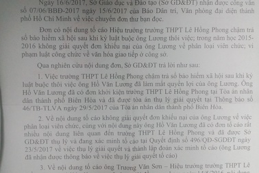 Giáo viên tố cáo hiệu trưởng, Sở GD&ĐT tỉnh Đồng Nai hồi âm