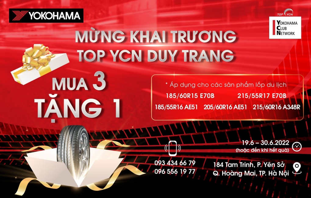 Yokohama ưu đãi mua 3 tặng 1 dịp khai trương cửa hàng tại Hà Nội - 3 Yokohama ưu đãi mua 3 tặng 1 dịp khai trương cửa hàng tại Hà Nội - 3