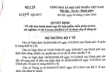 Bộ Y tế cấp số đăng ký cho hai sinh phẩm xét nghiệm nCoV