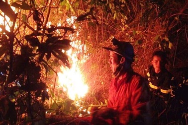 Hàng trăm cán bộ chiến sĩ chữa cháy rừng trong đêm